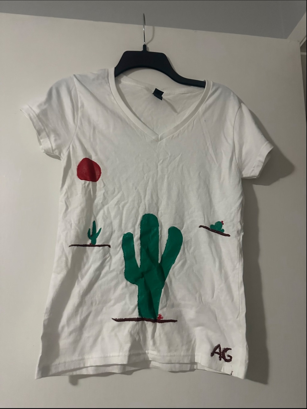 Gildan White cotton tshirt with hand painted cactus scene